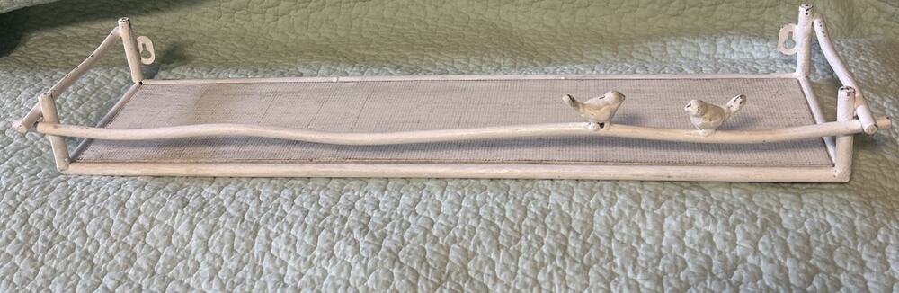 Wood & Metal White Shabby Chic Rectangular Wall Shelf With Twig & Birds